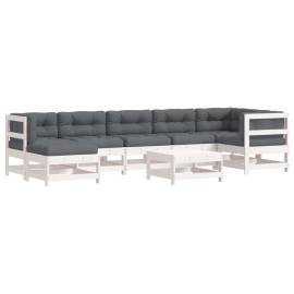 Set mobilier de grădină cu perne, 8 piese, alb, lemn masiv, 2 image