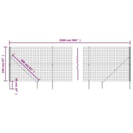 Gard plasă de sârmă cu țăruși de fixare, antracit, 2,2x25 m, 5 image