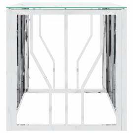 Masă de cafea, argintiu, 110x45x45 cm, oțel inoxidabil/sticlă, 4 image