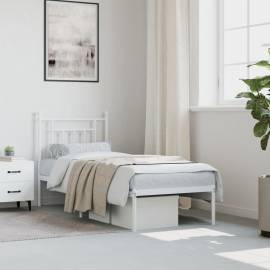 Cadru de pat metalic cu tăblie, alb, 75x190 cm, 3 image