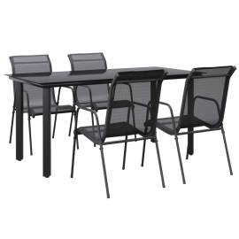 Set mobilier de grădină, 5 piese, negru, oțel și textilenă, 2 image