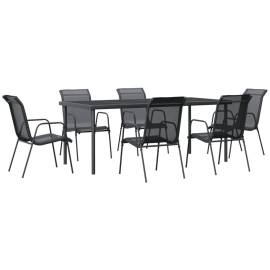 Set mobilier de grădină, 7 piese, negru, oțel și textilenă, 2 image