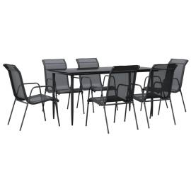 Set mobilier de grădină, 7 piese, negru, oțel și textilenă, 2 image