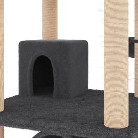 Ansamblu pisici cu stâlpi din funie sisal, gri închis, 141 cm, 7 image