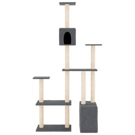 Ansamblu de pisici, stâlpi din funie sisal, gri închis, 180 cm, 3 image