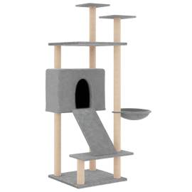 Ansamblu de pisici, stâlpi din funie sisal, gri deschis, 153 cm, 2 image