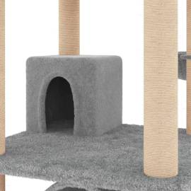Ansamblu pisici cu stâlpi din funie sisal, gri deschis, 141 cm, 7 image