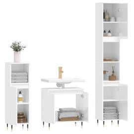 Set mobilier de baie, 3 piese, alb extralucios, lemn compozit, 4 image