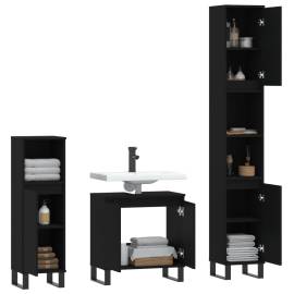 Set mobilier de baie, 3 piese, negru, lemn compozit, 4 image