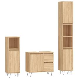 Set mobilier de baie, 3 piese, stejar sonoma, lemn prelucrat, 2 image