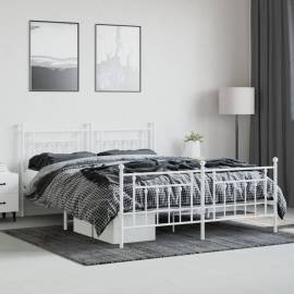 Cadru de pat metalic cu tăblie de cap/picioare, alb, 180x200 cm, 3 image