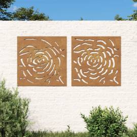 Decor de perete 2 buc. 55x55 cm model trandafiri oțel corten