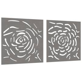 Decor de perete 2 buc. 55x55 cm model trandafiri oțel corten, 3 image