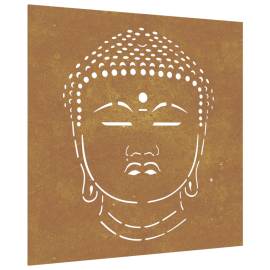 Decor perete de grădină 55x55 cm design cap buddha oțel corten, 2 image