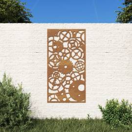 Decor perete grădină 105x55 cm design roți zimțare oțel corten