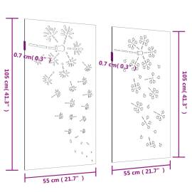 Decor perete grădină 2 buc. 105x55 cm design flori oțel corten, 8 image