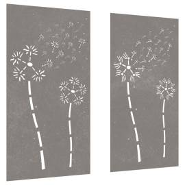 Decor perete grădină 2 buc. 105x55 cm design flori oțel corten, 3 image