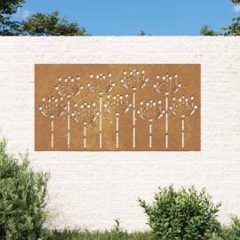 Decorație perete de grădină 105x55 cm design flori oțel corten