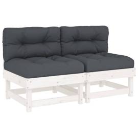 Canapele de mijloc cu perne, 2 buc., alb, lemn masiv de pin, 2 image