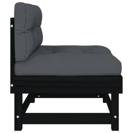 Canapele de mijloc cu perne, 2 buc., negru, lemn masiv de pin, 6 image
