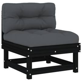 Canapele de mijloc cu perne, 2 buc., negru, lemn masiv de pin, 4 image