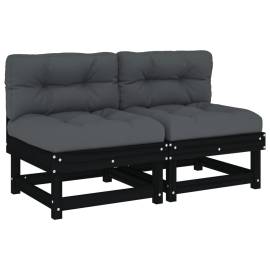 Canapele de mijloc cu perne, 2 buc., negru, lemn masiv de pin, 2 image
