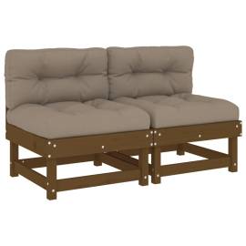 Canapele de mijloc cu perne 2 buc. maro miere lemn masiv de pin, 2 image