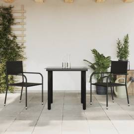 Set mobilier de grădină, 3 piese, negru, poliratan și oțel