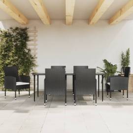 Set mobilier de grădină, 7 piese, negru, poliratan și oțel