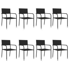 Set mobilier de grădină, 9 piese, negru, poliratan și oțel, 3 image