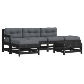 Set mobilier grădină cu perne, 6 piese, negru, lemn masiv, 2 image