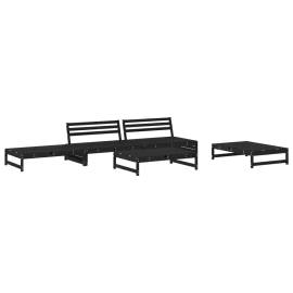 Set mobilier de grădină cu perne, 5 piese, negru, lemn masiv, 3 image