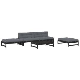 Set mobilier de grădină cu perne, 5 piese, negru, lemn masiv, 2 image