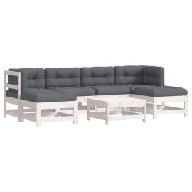 Set mobilier de grădină cu perne, 7 piese, alb, lemn masiv, 2 image