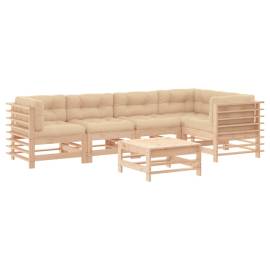 Set mobilier relaxare de grădină & perne 6 piese lemn masiv pin, 2 image