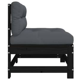Canapea de mijloc cu perne, negru, lemn masiv de pin, 4 image