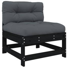 Canapea de mijloc cu perne, negru, lemn masiv de pin, 2 image