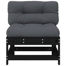 Canapea de mijloc cu perne, negru, lemn masiv de pin, 3 image