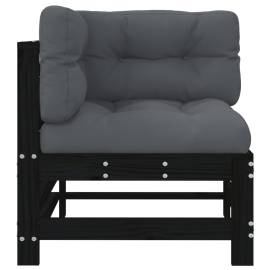 Canapea colțar cu perne, negru, lemn masiv de pin, 3 image