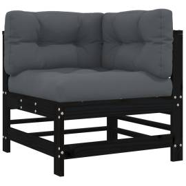 Canapea colțar cu perne, negru, lemn masiv de pin, 2 image
