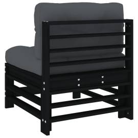 Canapea de mijloc cu perne, negru, lemn masiv de pin, 5 image