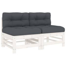 Canapele de mijloc cu perne, 2 buc., alb, lemn masiv de pin, 2 image