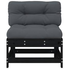 Canapele de mijloc cu perne, 2 buc., negru, lemn masiv de pin, 5 image