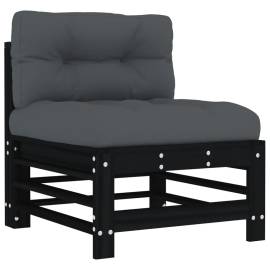Canapele de mijloc cu perne, 2 buc., negru, lemn masiv de pin, 4 image