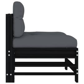 Canapele de mijloc cu perne, 2 buc., negru, lemn masiv de pin, 6 image