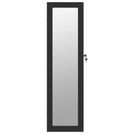 Dulap de bijuterii cu oglindă de perete, negru, 30x8,5x106 cm, 4 image