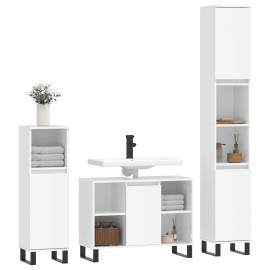 Set mobilier de baie, 3 piese, alb extralucios, lemn compozit, 3 image