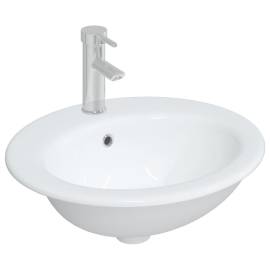 Chiuvetă de baie albă 52x46x20 cm, ovală, ceramică, 3 image