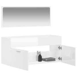 Dulap de baie cu oglindă, alb extralucios, lemn prelucrat, 3 image