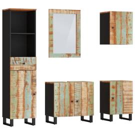 Set mobilier de baie, 5 piese, lemn masiv reciclat, 2 image